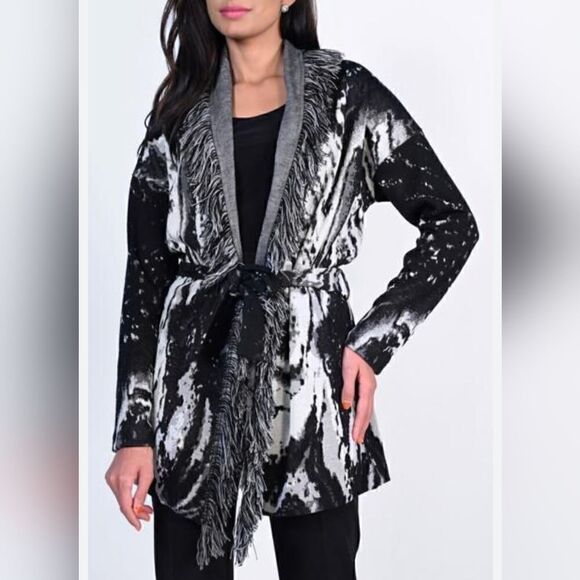 FRANK LYMAN Fringe Sweater Cardigan Jacket - Size 4 - Picture 1 of 7